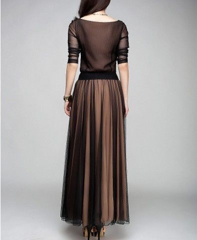 Elegant Plain Boat Neck Flowy Hem Maxi Dress