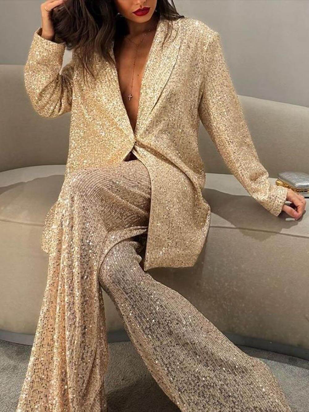 Fashionable Casual Sequined Blazer