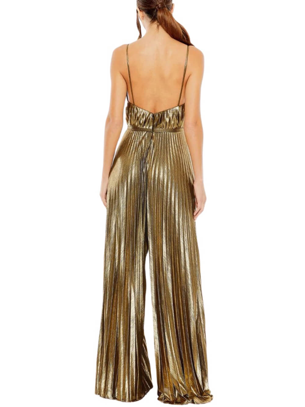 Fashion Fabric Pleated V-Neck Slip Party Wide Leg Jumpsuit