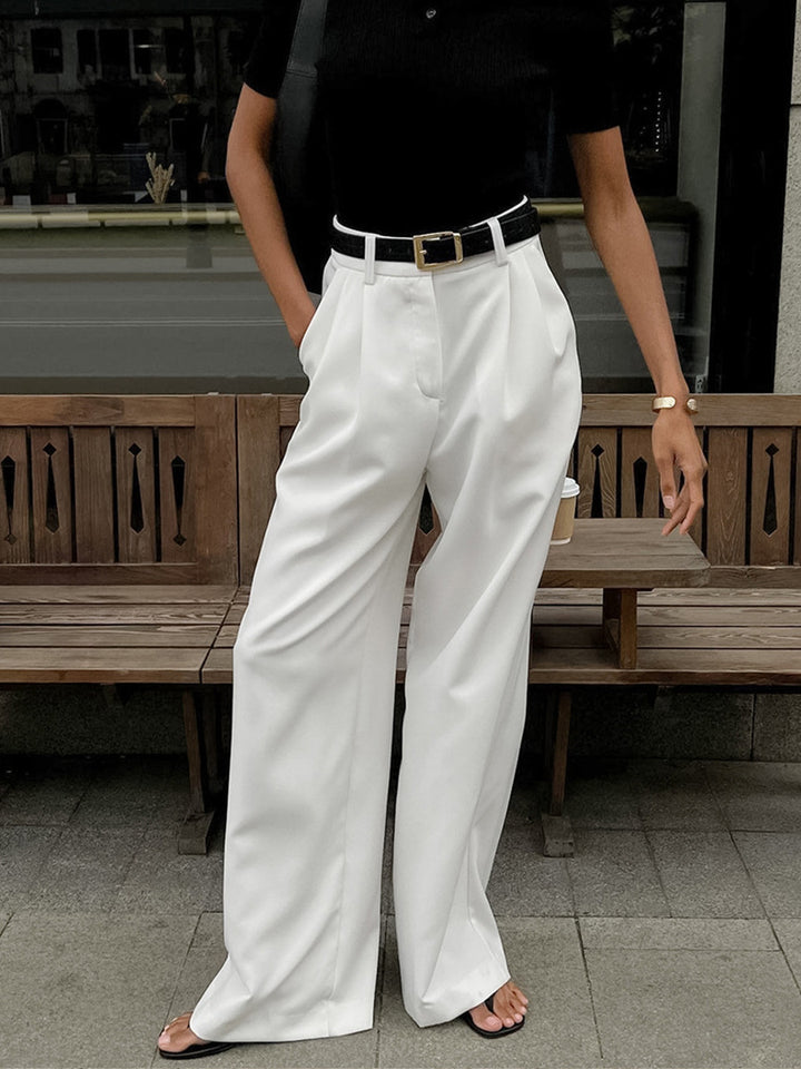 White High Waist Wide Leg Pants Without Belt