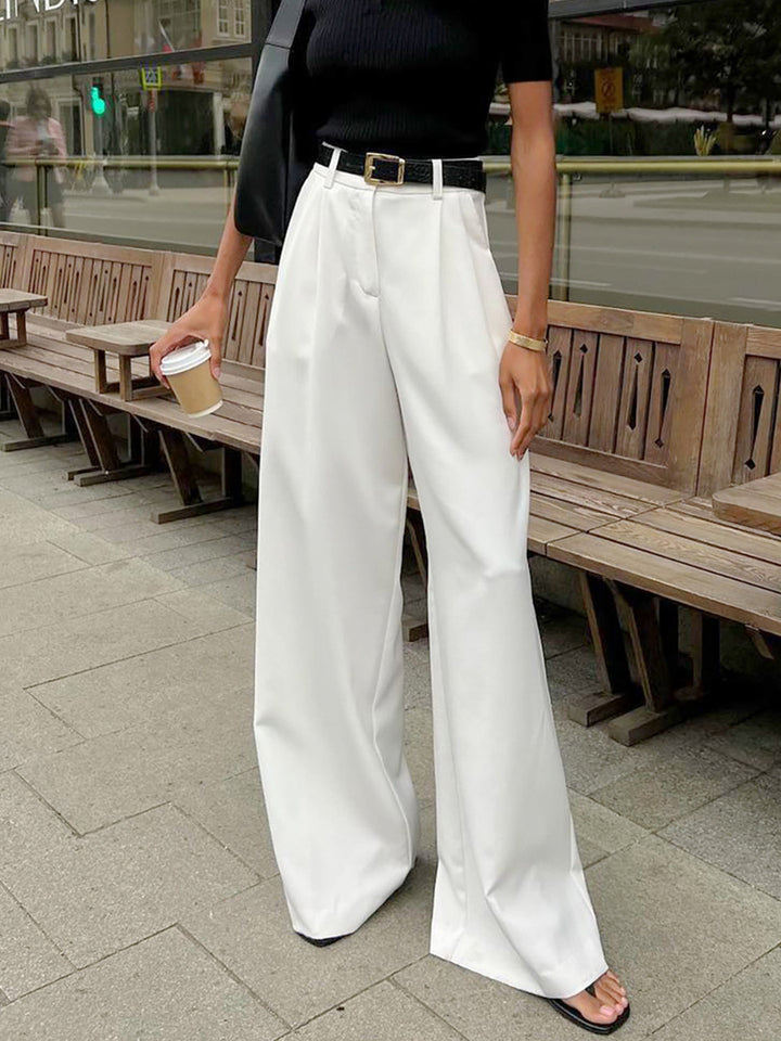 White High Waist Wide Leg Pants Without Belt