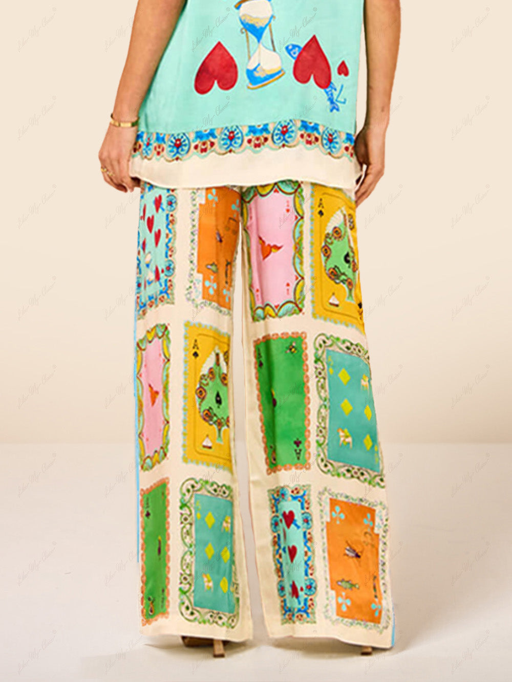 Funny Summer Unique Print Elastic Waist Pocketed Wide Leg Pants