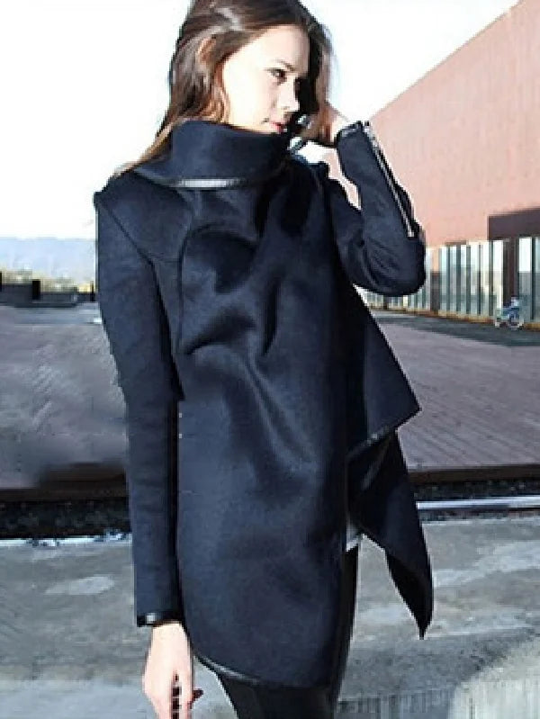 Original Asymmetric Split-Joint High-Neck Woolen Coat