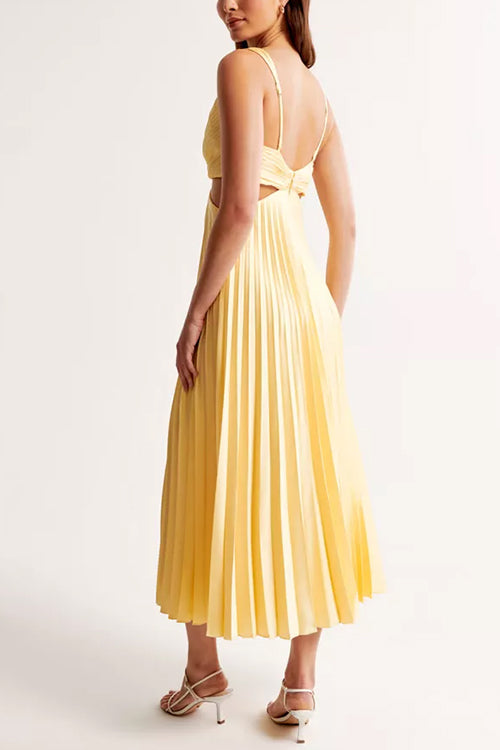 V Neck Cut Out Waist Sleeveless Pleated Maxi Dress (7 Colors Available!)