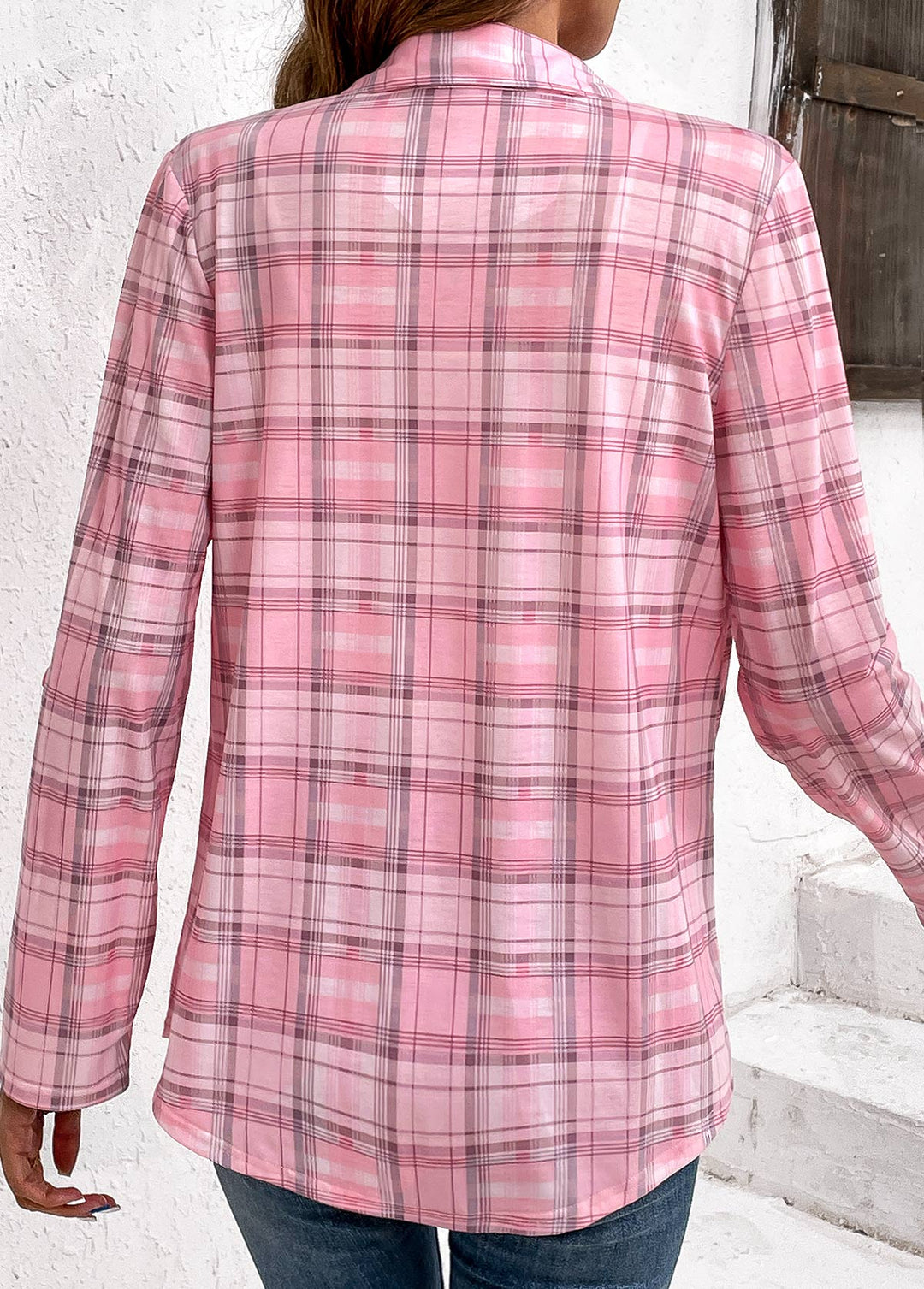 MODLILY DESIGN
                                                        Long Sleeve Plaid Shirt with Pink Buttons