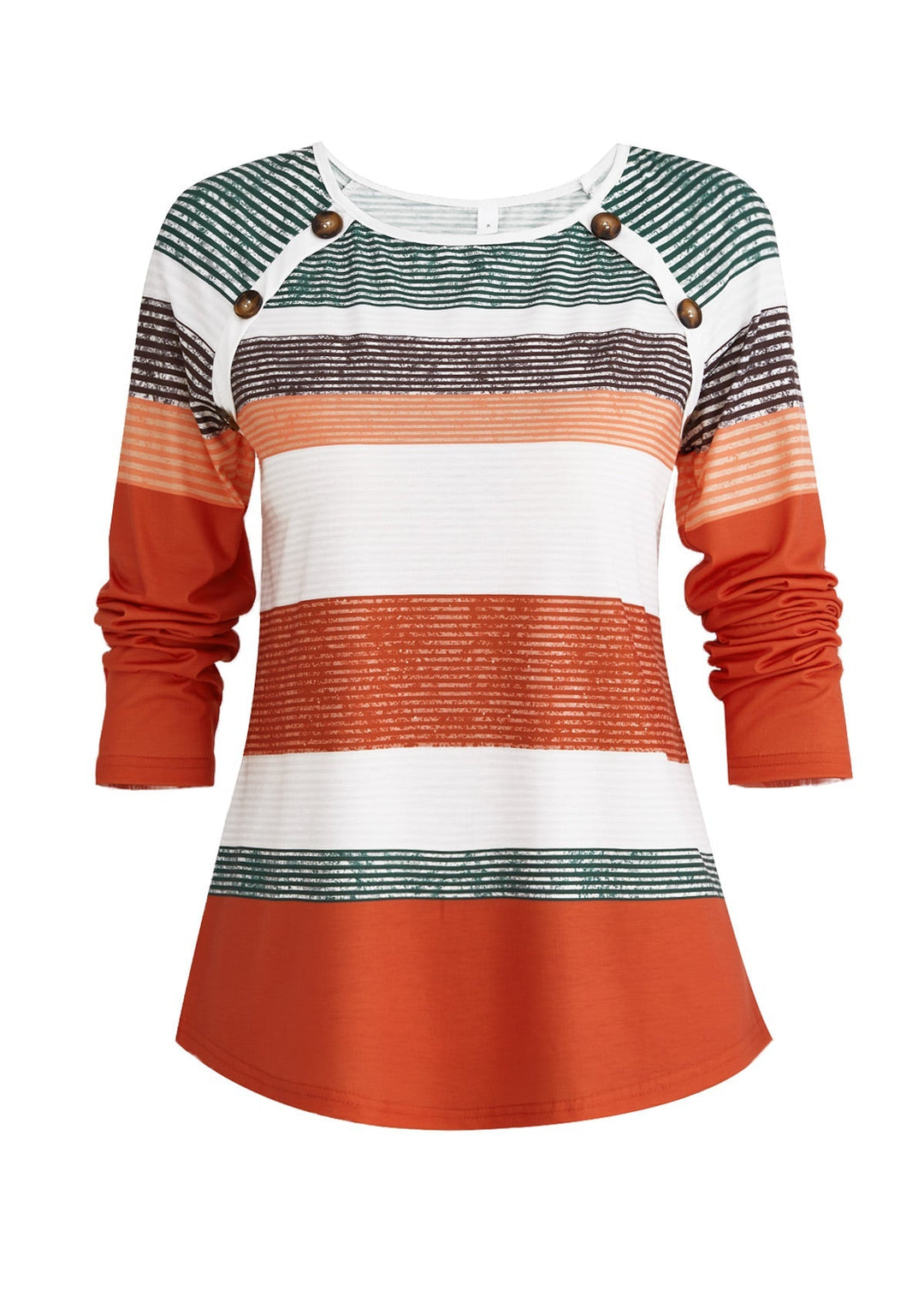 Multi-Striped Printed T-shirt with Orange Button