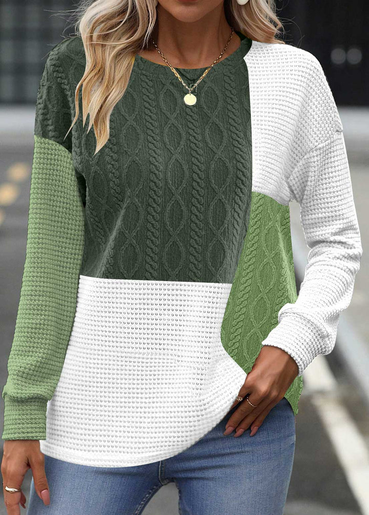 Green Black Patchwork Long Sleeve Round Neck Sweatshirt