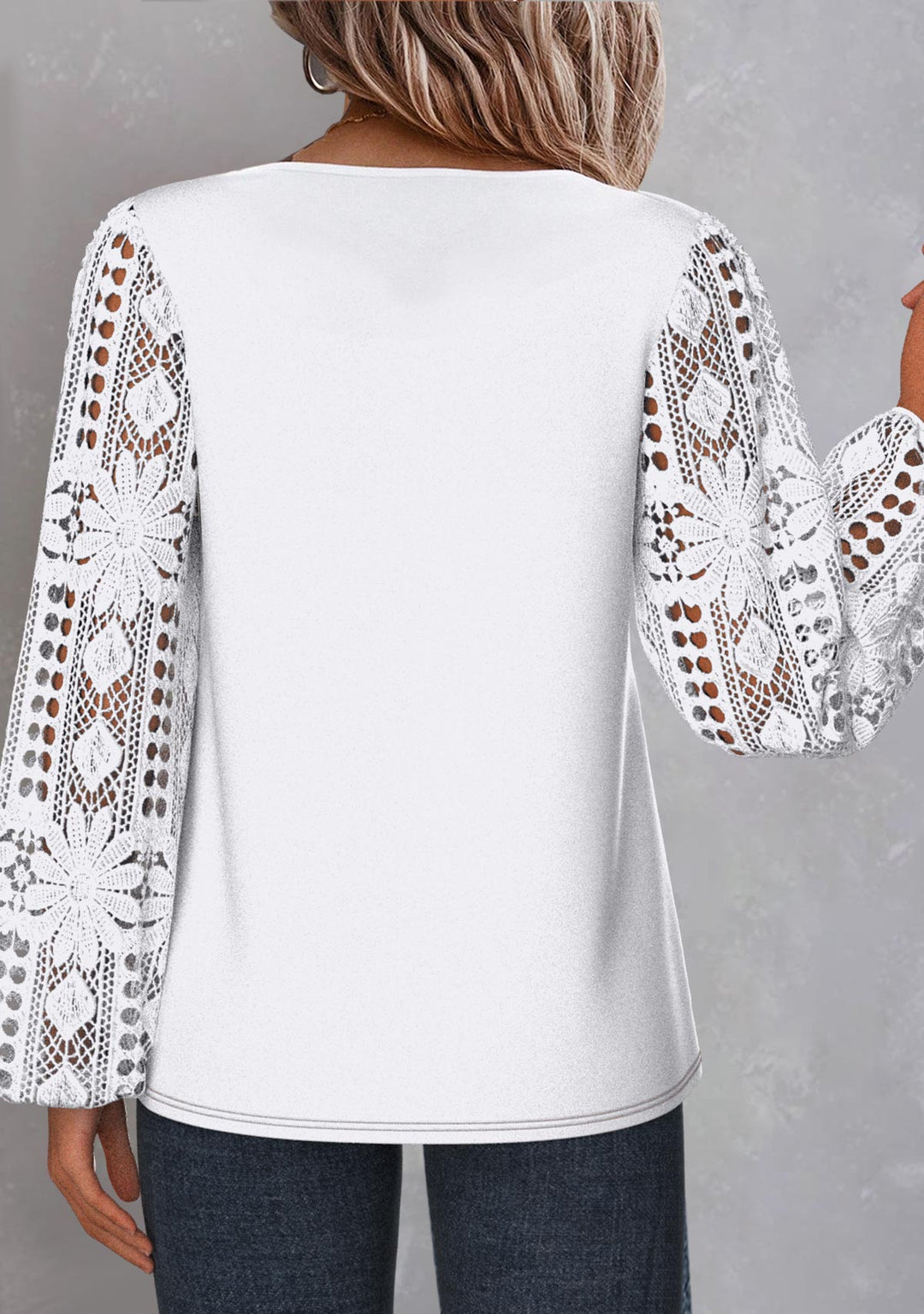 White Lace Long Sleeve Asymmetrical Neck Blouse