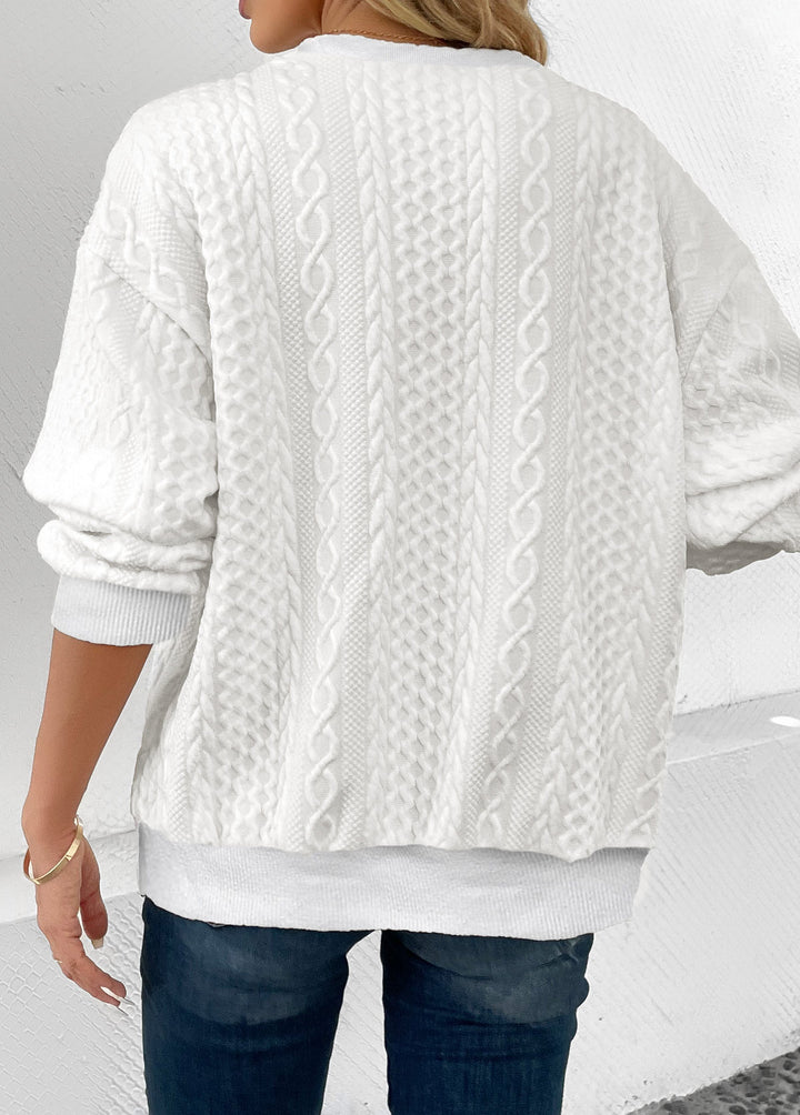 White Patchwork Long Sleeve Round Neck Sweatshirt