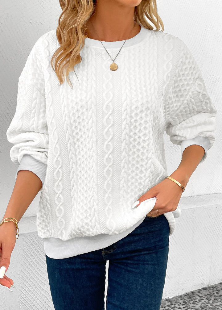 White Patchwork Long Sleeve Round Neck Sweatshirt