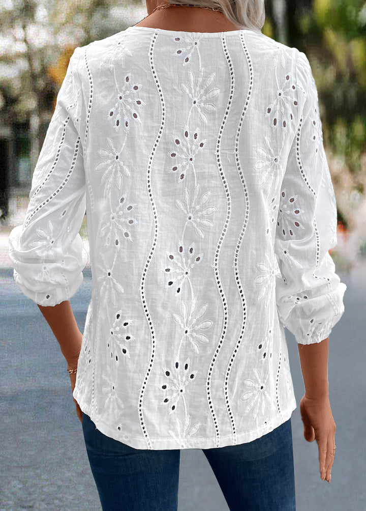 White Split Detail Long Sleeve Blouse