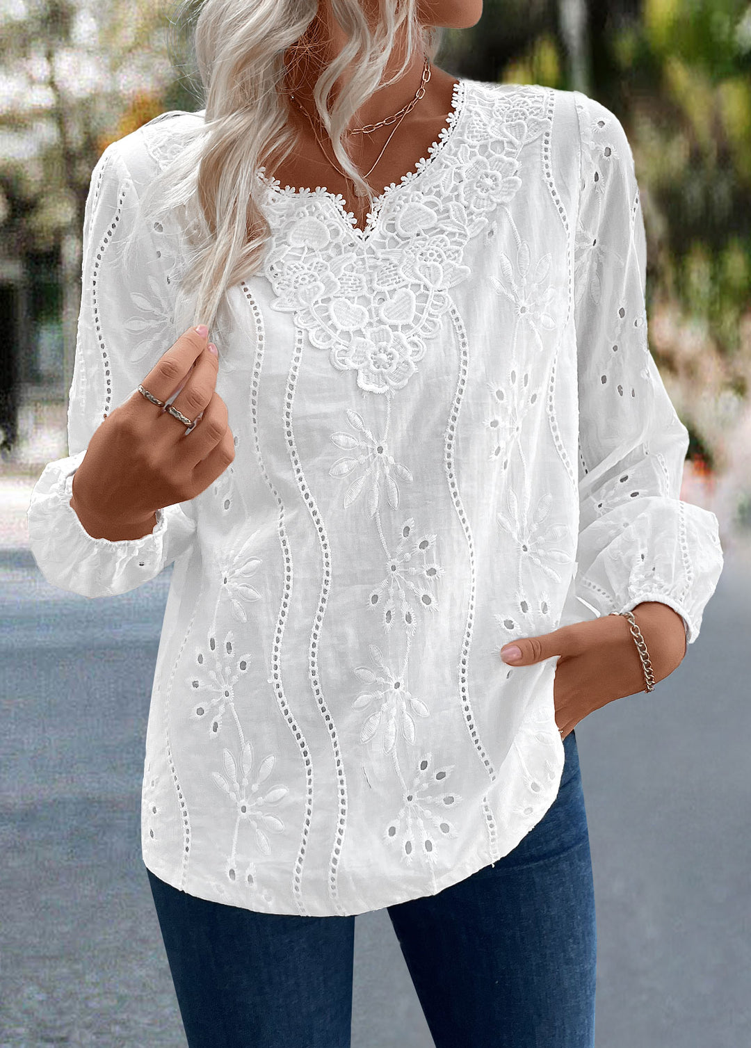 White Split Detail Long Sleeve Blouse