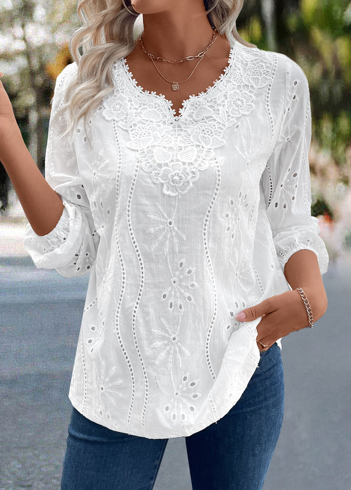 White Split Detail Long Sleeve Blouse