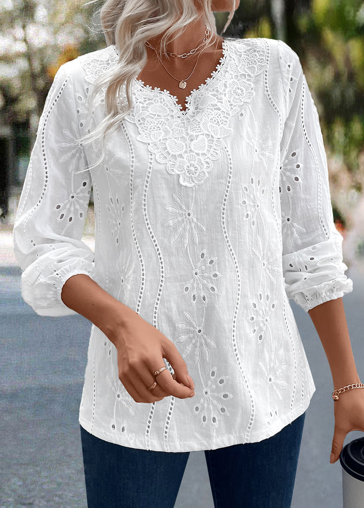 White Split Detail Long Sleeve Blouse