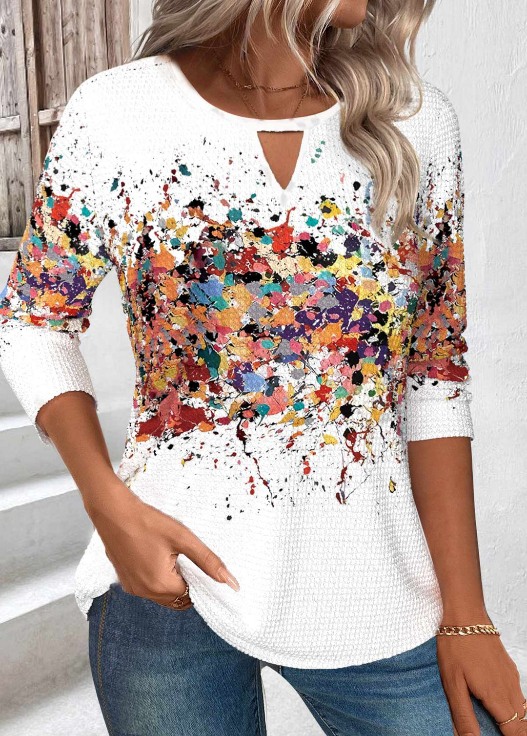 MODLILY®  
T-Shirt Long Sleeve Cut-Out Ombre White