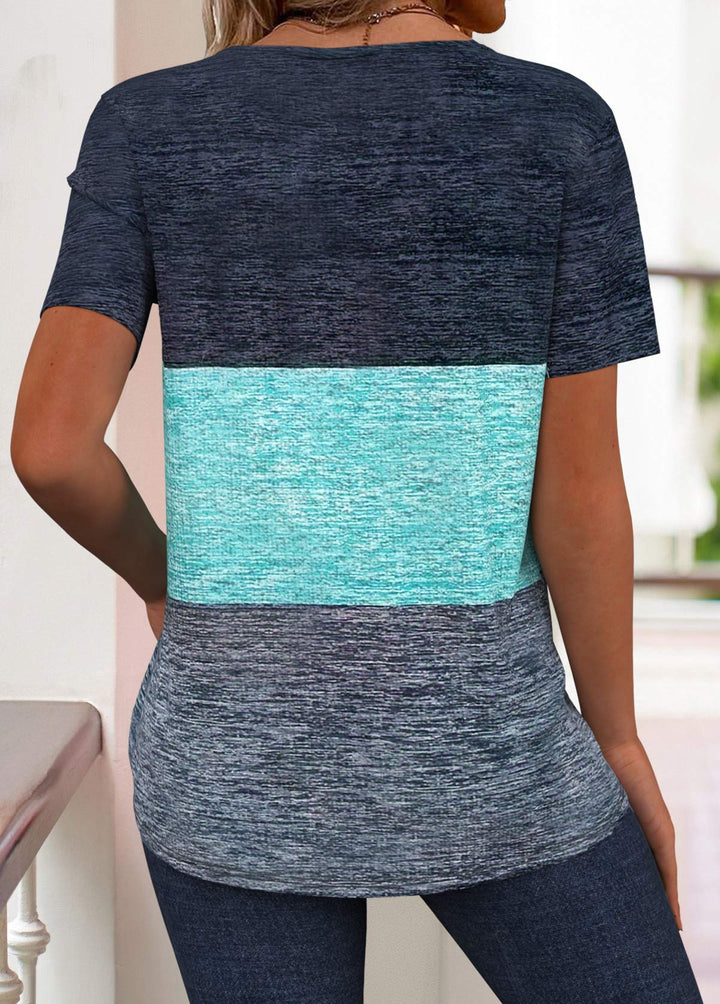 Dark Blue Cut Out Geometric Print T Shirt