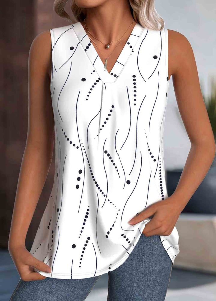 White Lightweight Polka Dot Sleeveless V Neck Tank Top