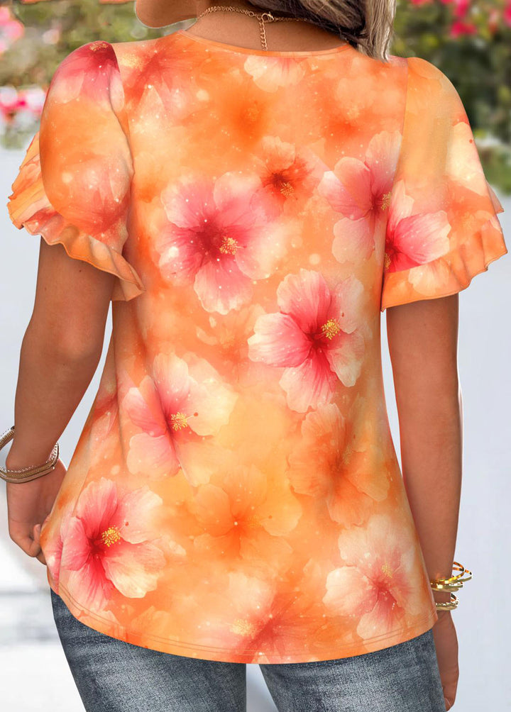 Orange Plus Size Floral Print Blouse