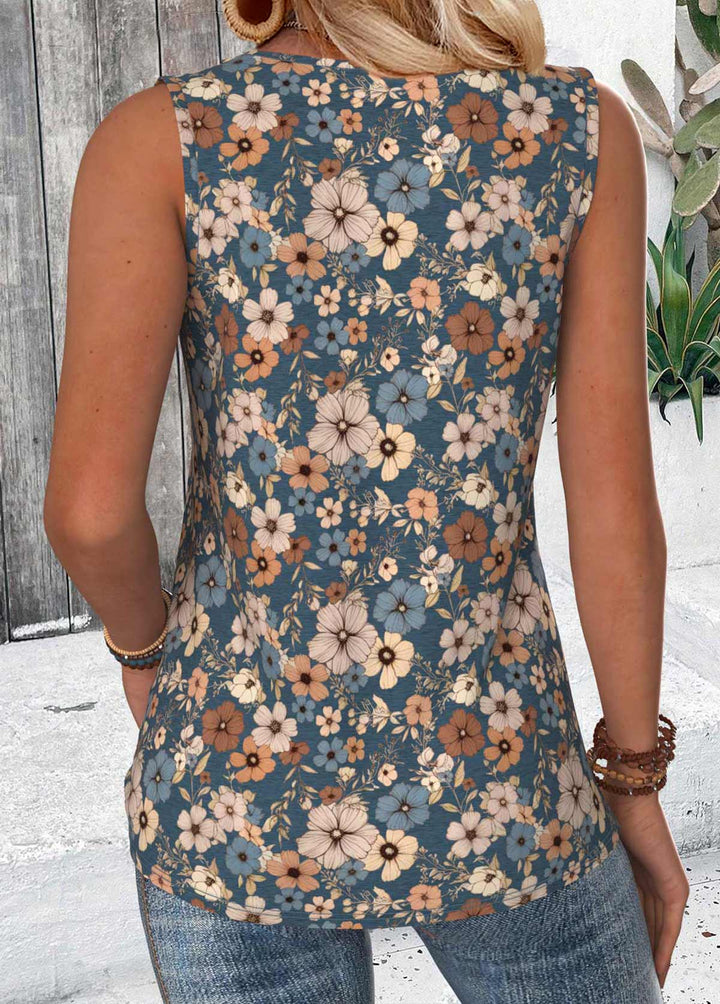 Multi Color Circular Ring Floral Print Sleeveless Tank Top