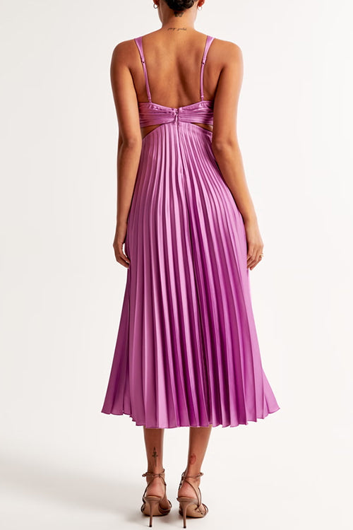 V Neck Cut Out Waist Sleeveless Pleated Maxi Dress (7 Colors Available!)