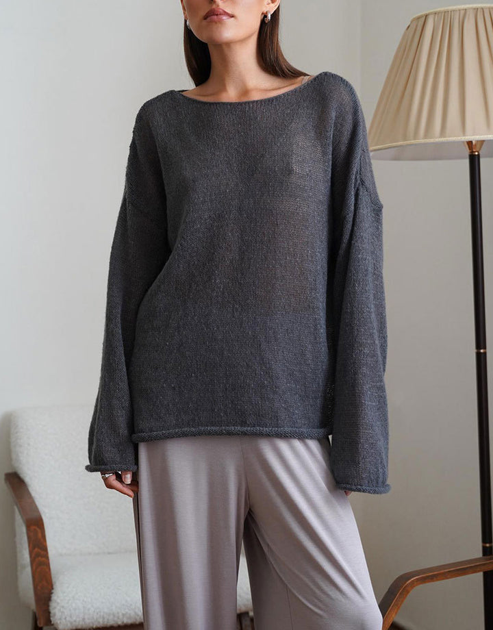 See-through Bell Sleeve Knitted T-shirt