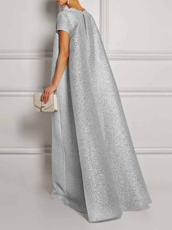 Loose Short Sleeves Shiny Solid Color V-Neck Maxi Dresses