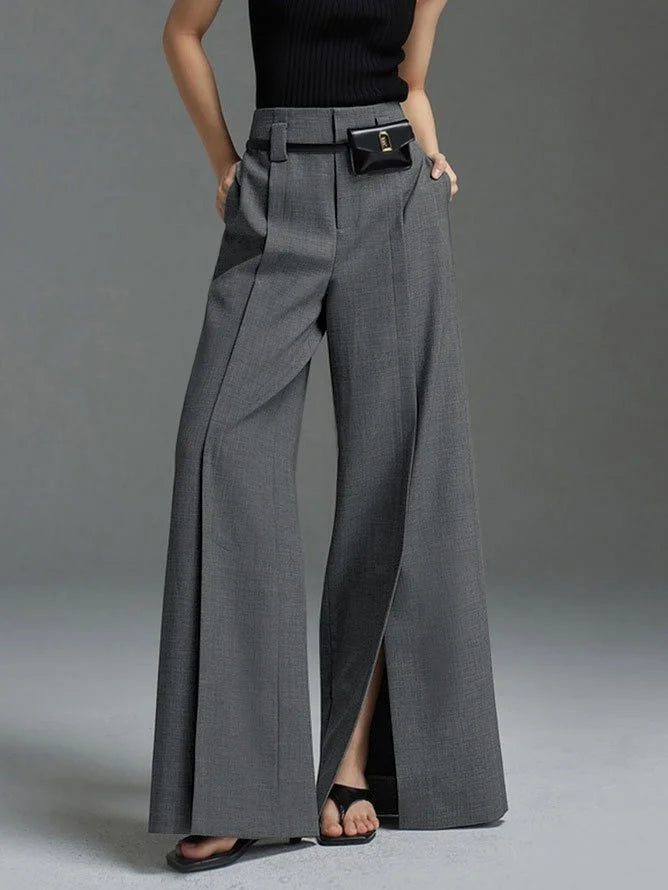 Loose Wide Pants High-Waisted Pleated Split-Front Pants Trousers