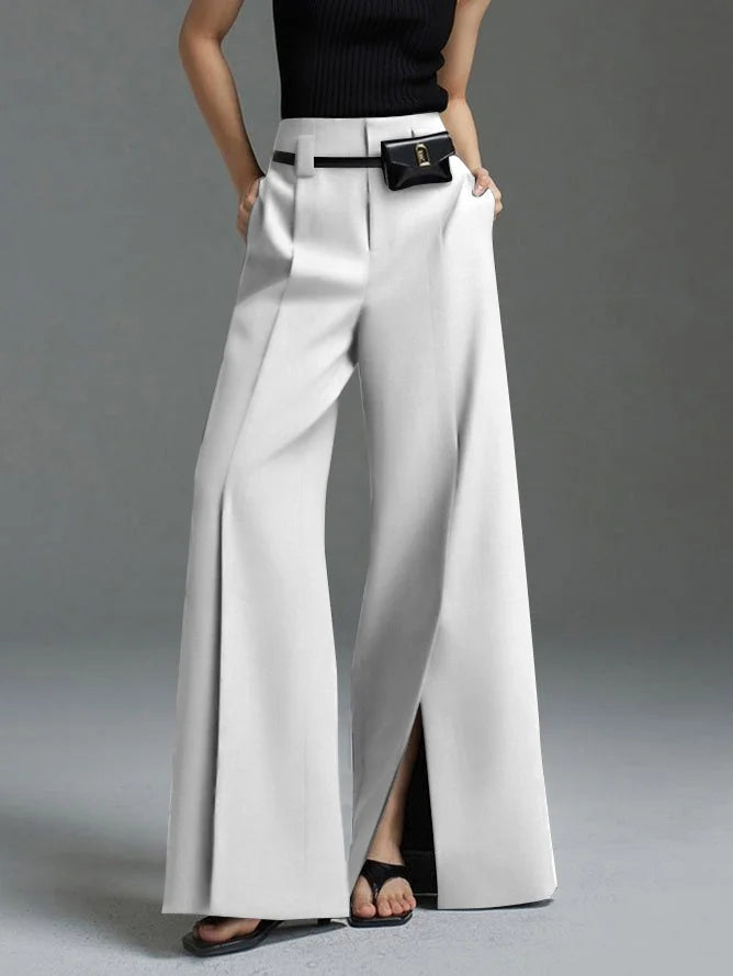 Loose Wide Pants High-Waisted Pleated Split-Front Pants Trousers