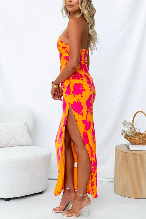 Margovil One Shoulder Side Split Printed Cami Maxi Dress