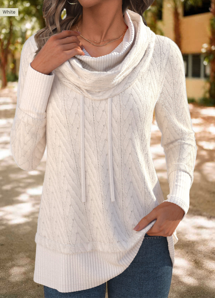 Light Pink Patchwork Striped Long Sleeve Cowl Neck Sweatshirt