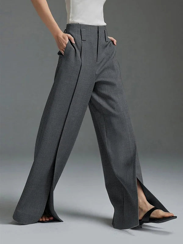 Loose Wide Pants High-Waisted Pleated Split-Front Pants Trousers