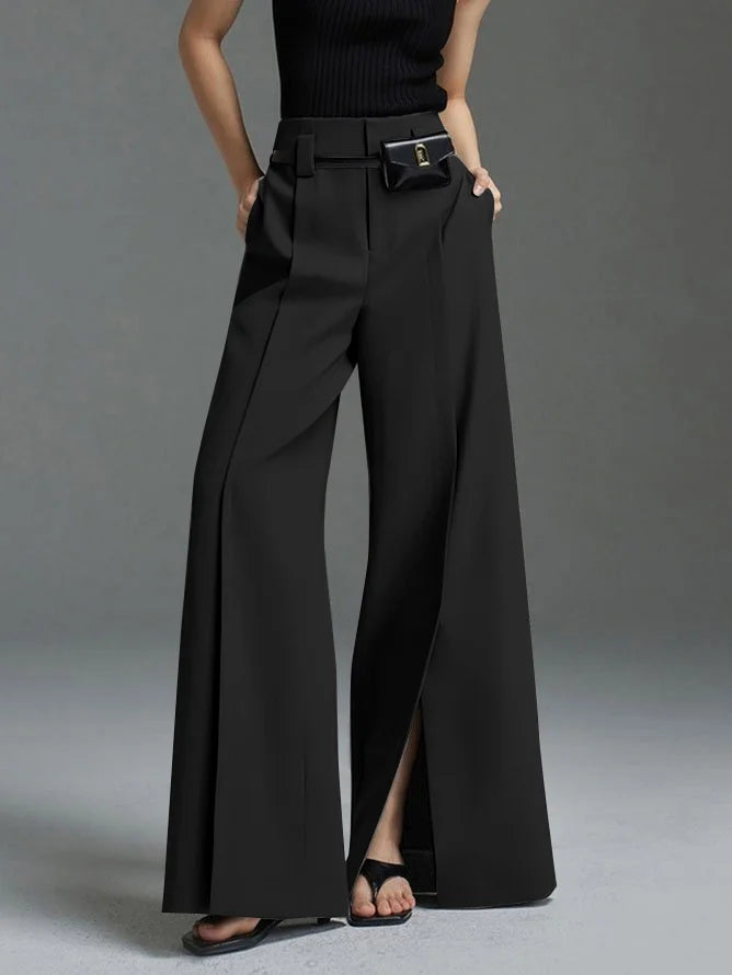 Loose Wide Pants High-Waisted Pleated Split-Front Pants Trousers