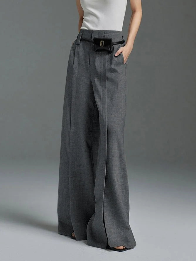 Loose Wide Pants High-Waisted Pleated Split-Front Pants Trousers