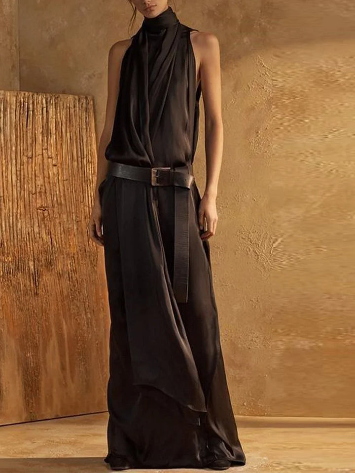 Elegant Plain High Neck Sleeveless Loose Maxi Tank Dress